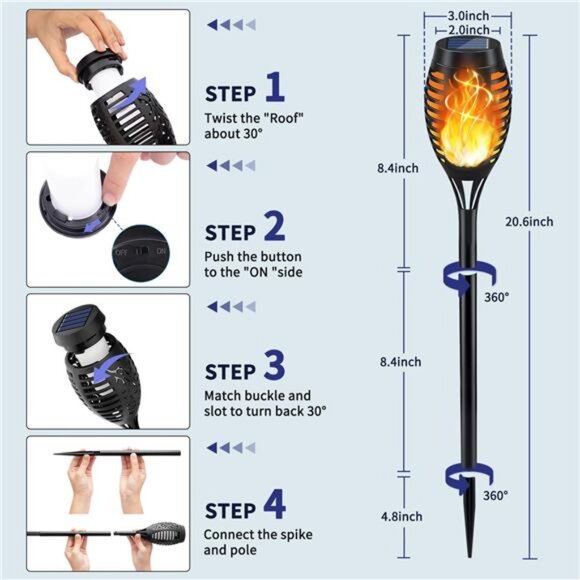 Solar Torch Light with Flickering Flame, 12Pack Solar Lights Outdoor, Waterproof - Picture 6 of 7